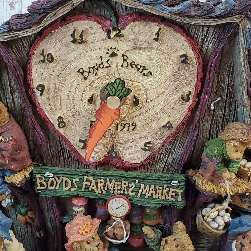 Boyds Bears Danbury Mint Farmers Market Collector Apple Shaped Clock Retired